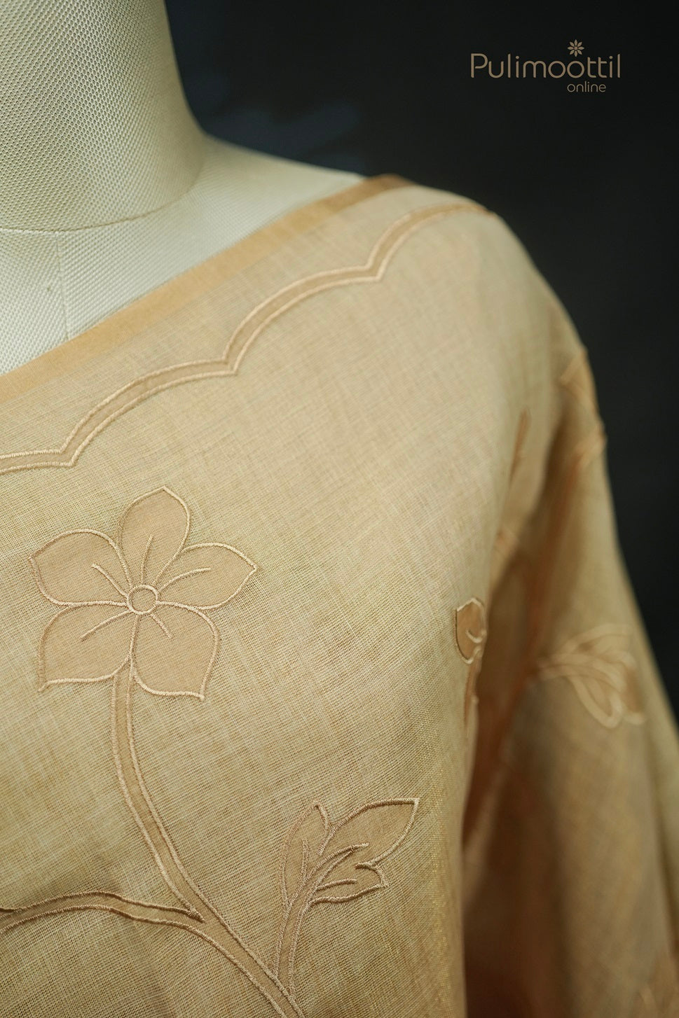 Double Shaded Appliqué Work Linen Fancy Saree