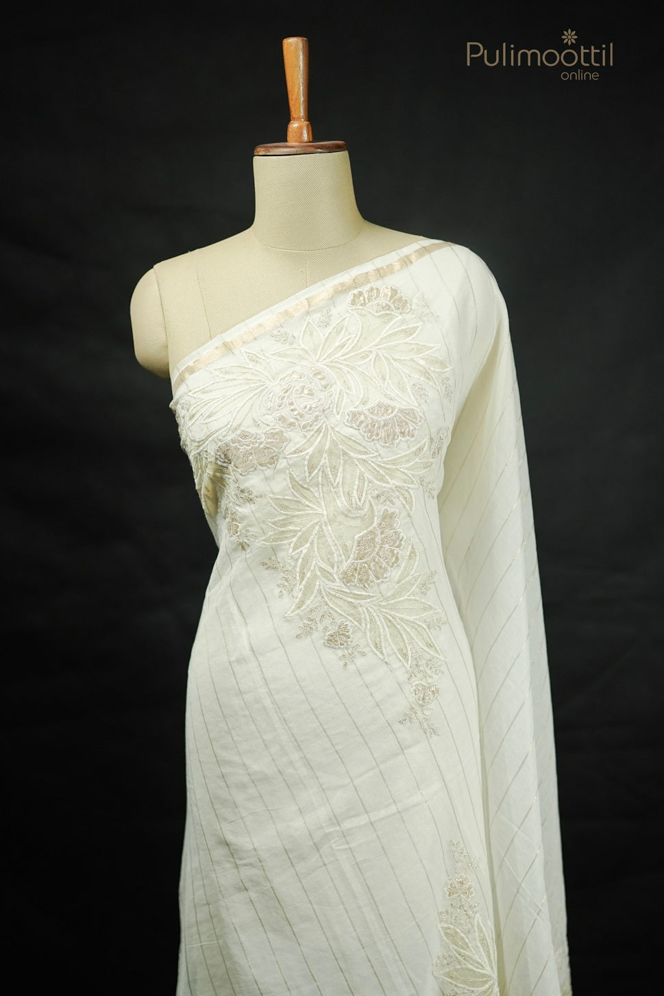 Cream Colour Chanderi Cutwork Saree