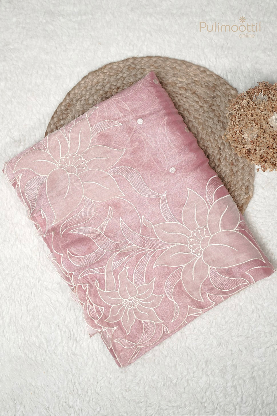 Peach Pink Colour Organza Fancy Saree