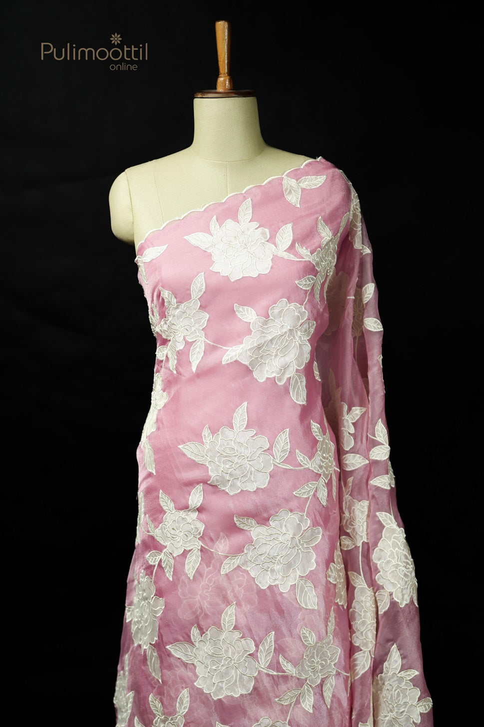 Pastel Pink Colour Appliqué Work Organza Fancy Saree.