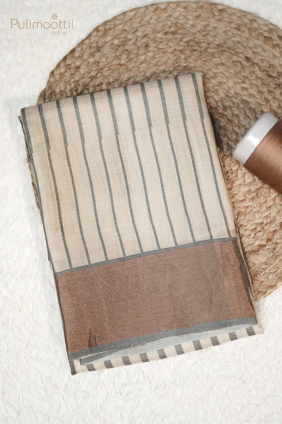 Dark Cream Colour Tussar Silk Saree