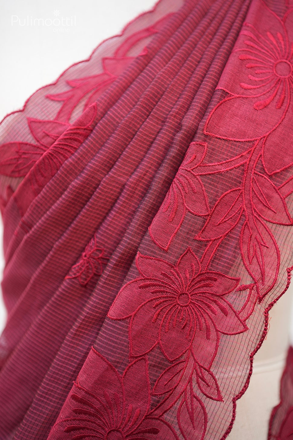 Red Colour Net Cotta Saree