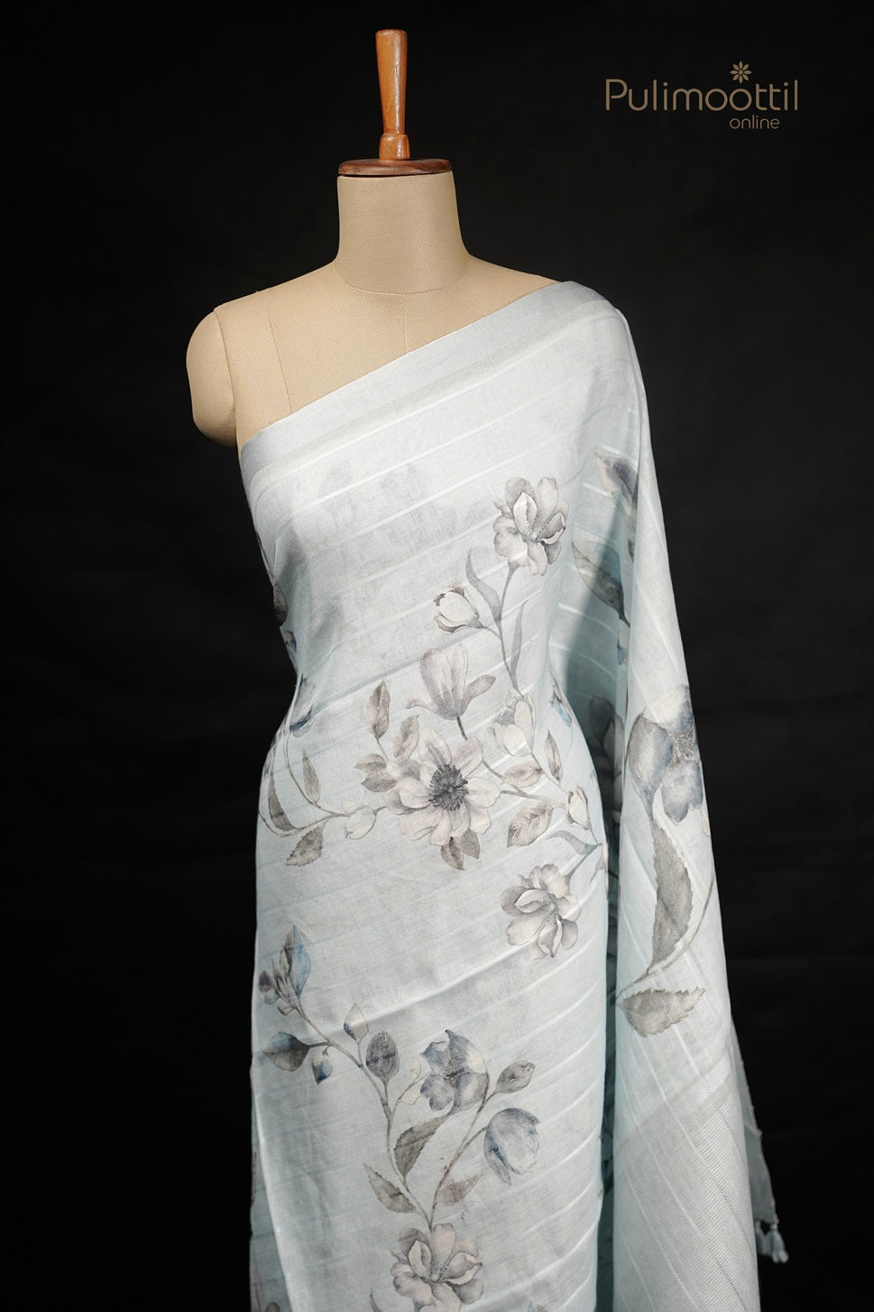 Powder Blue Colour Linen Saree