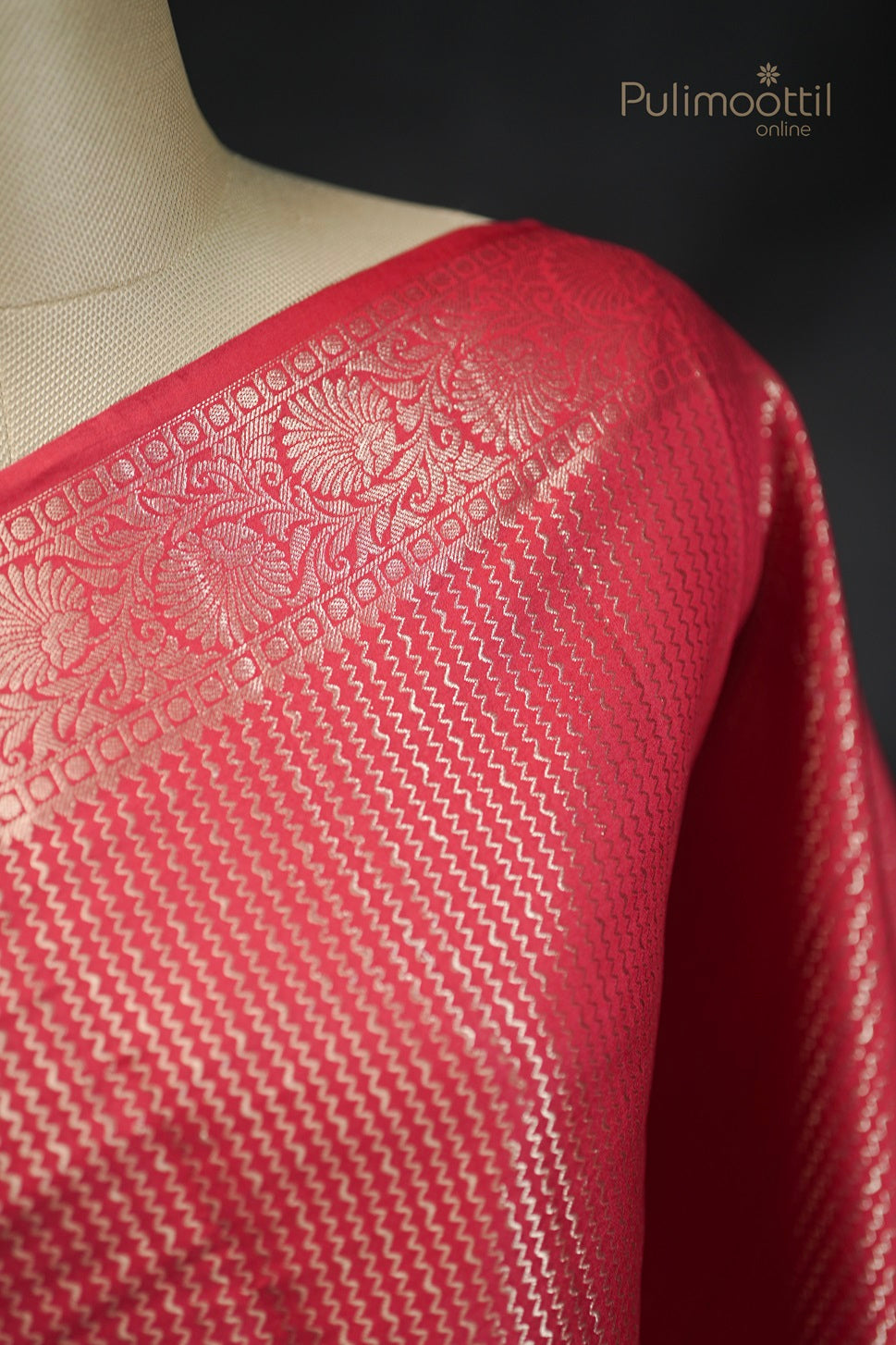 Red Colour Traditional Chiniya Silk Saree.