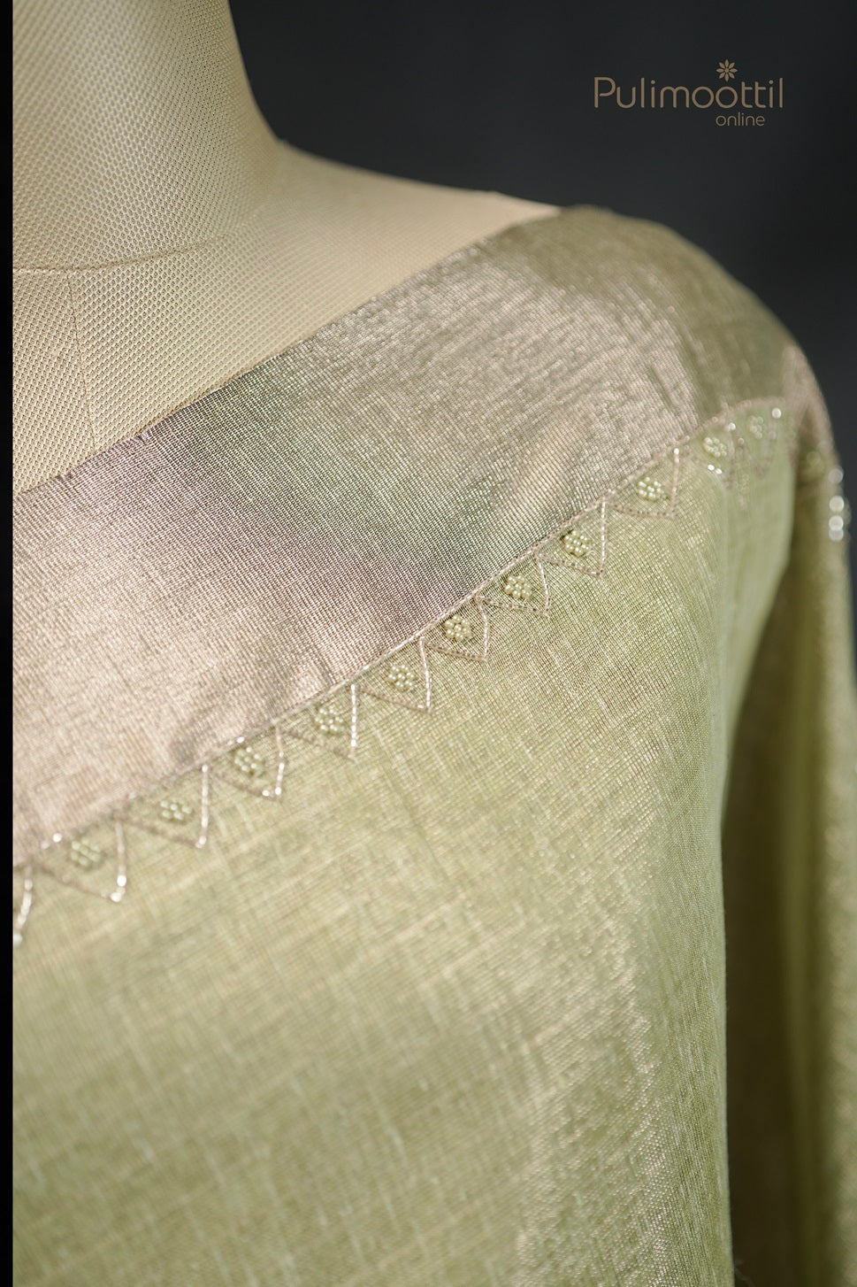 Pastel Olive Green Colour Tissue Fancy Saree