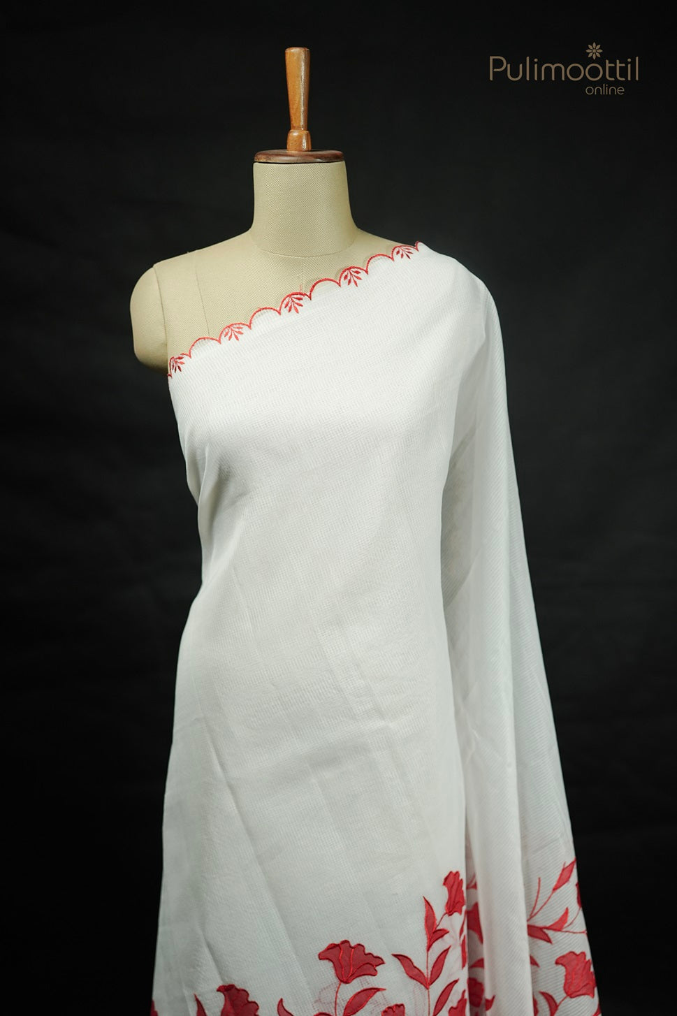 White Colour Net Cotta Appliqué Work Fancy Saree