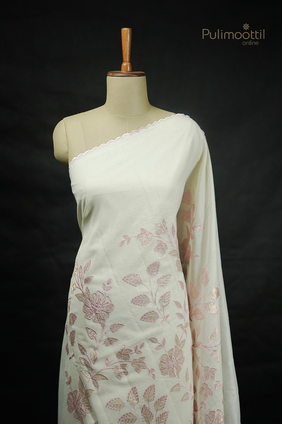 Cream Colour Floral Appliqué Work Net Cotta Fancy Saree