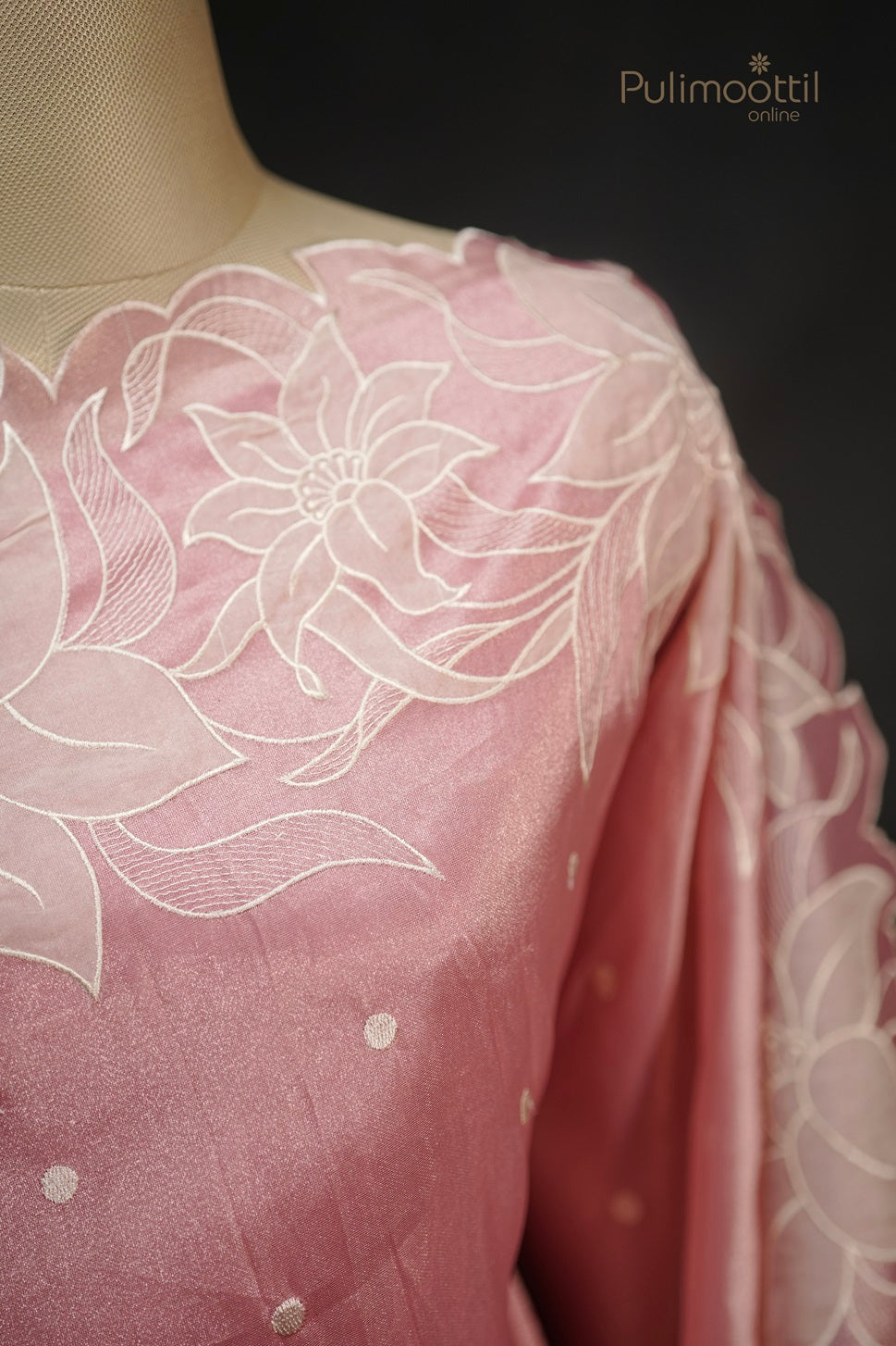 Peach Pink Colour Organza Fancy Saree