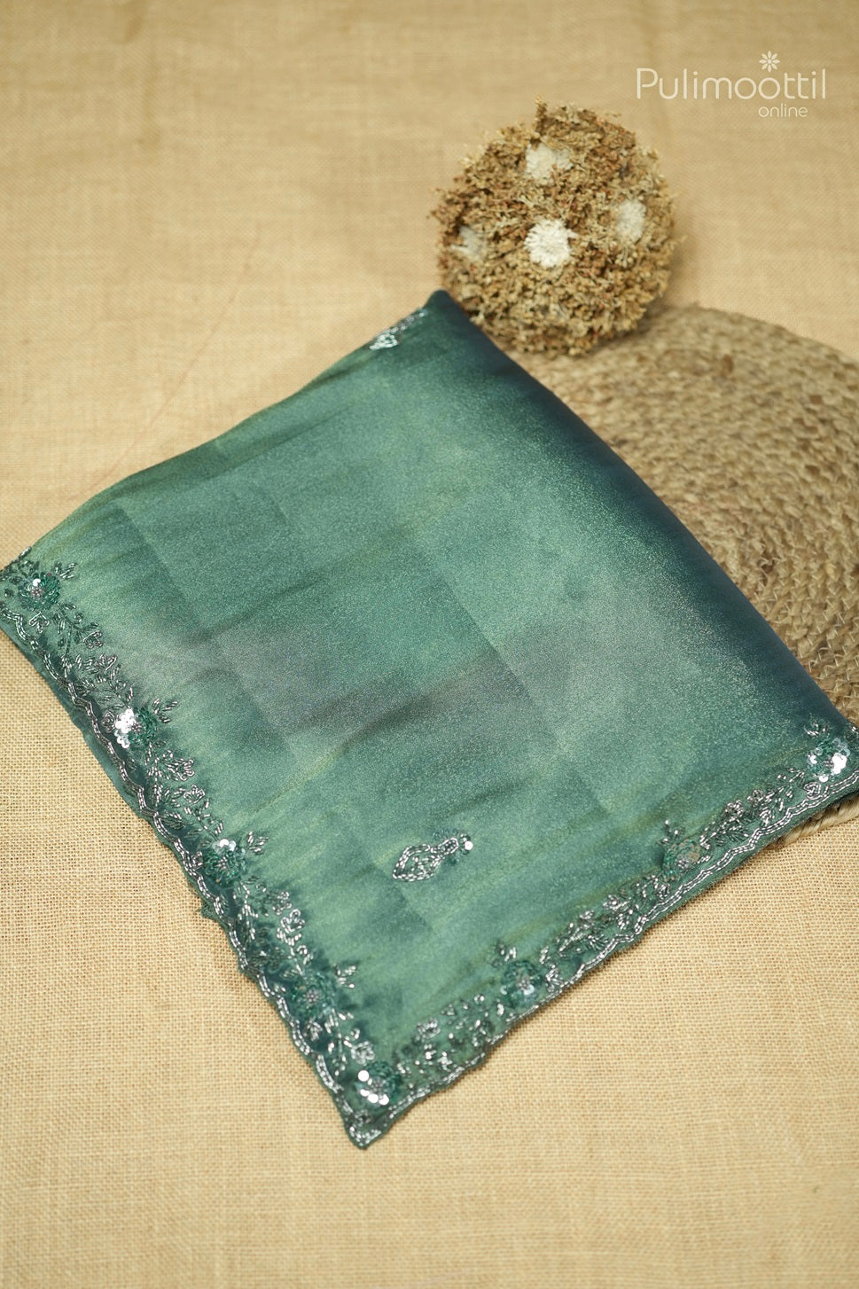Teal Green Colour Golden Tissue Organza Fancy Saree