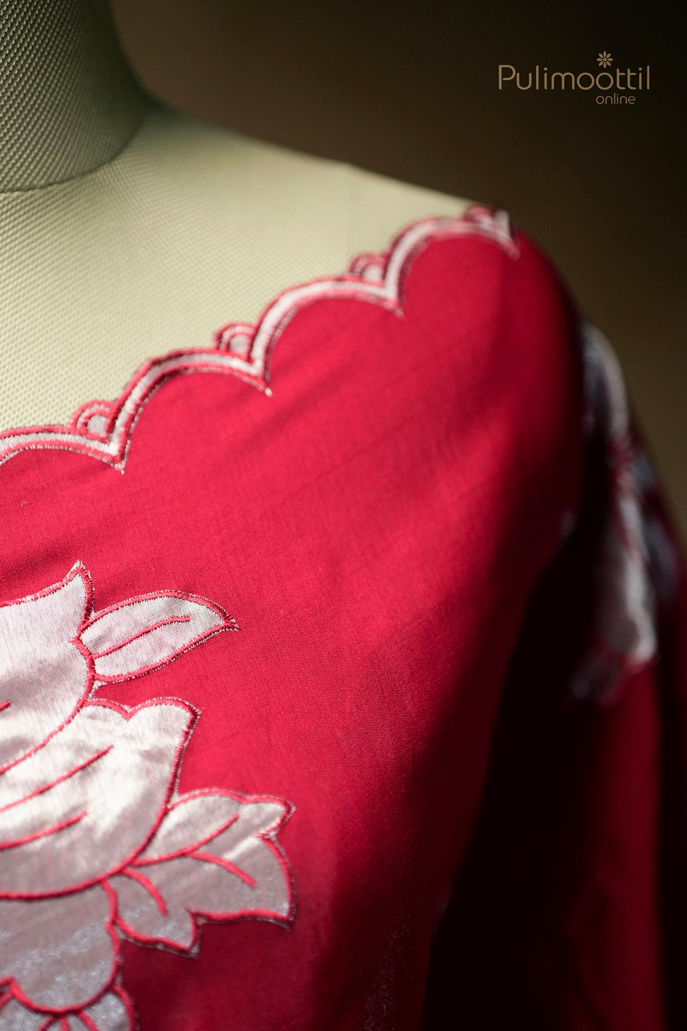 Red-colored appliqué work fancy saree