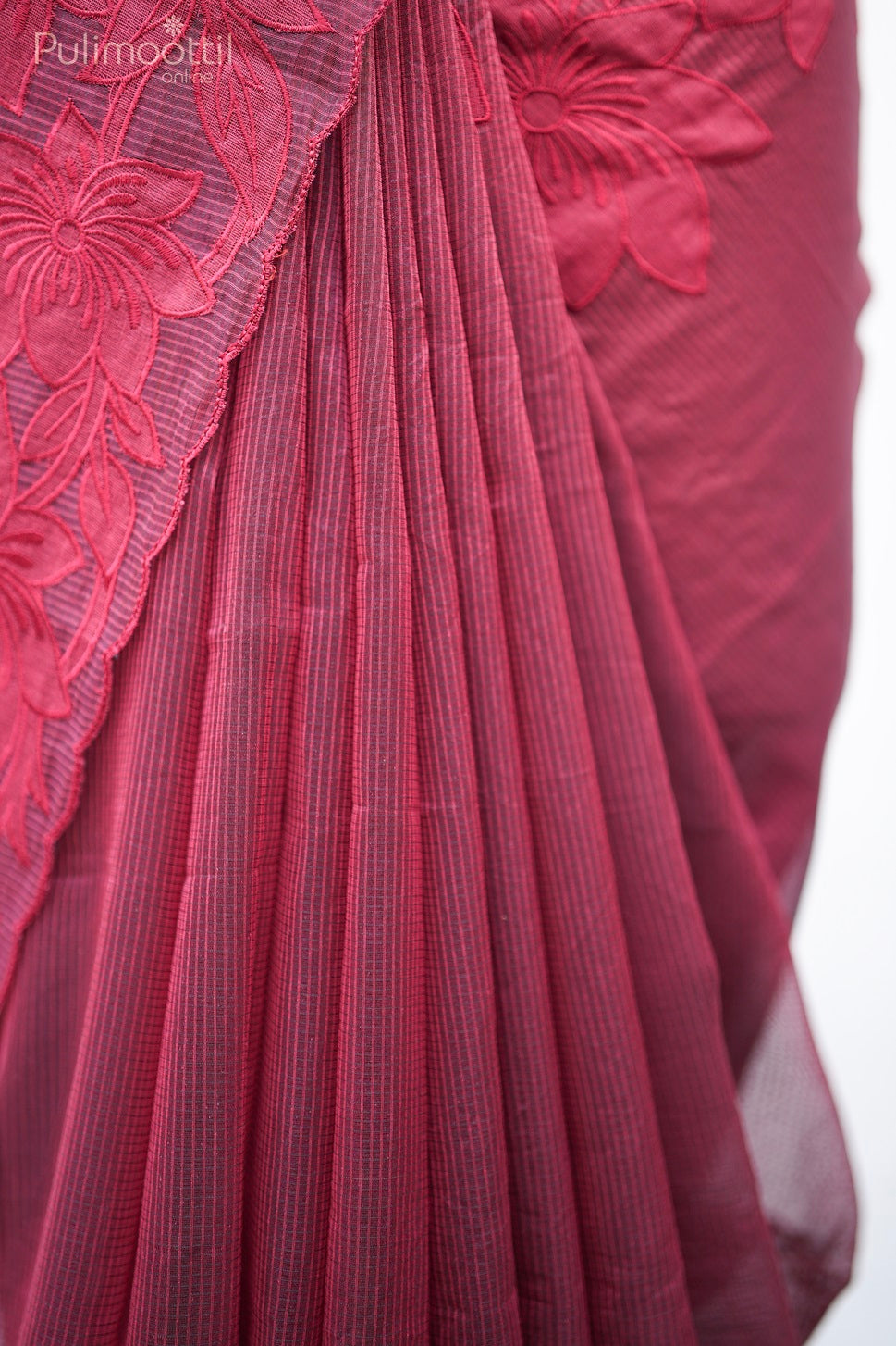 Red Colour Net Cotta Saree