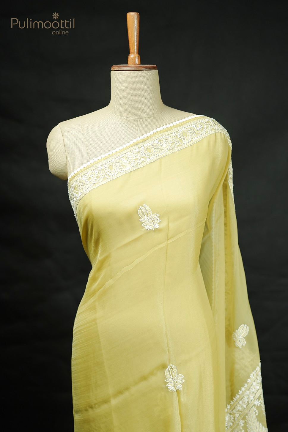 Pastel Olive Green Colour Soft Organza Chikankari Embroidery Fancy Saree