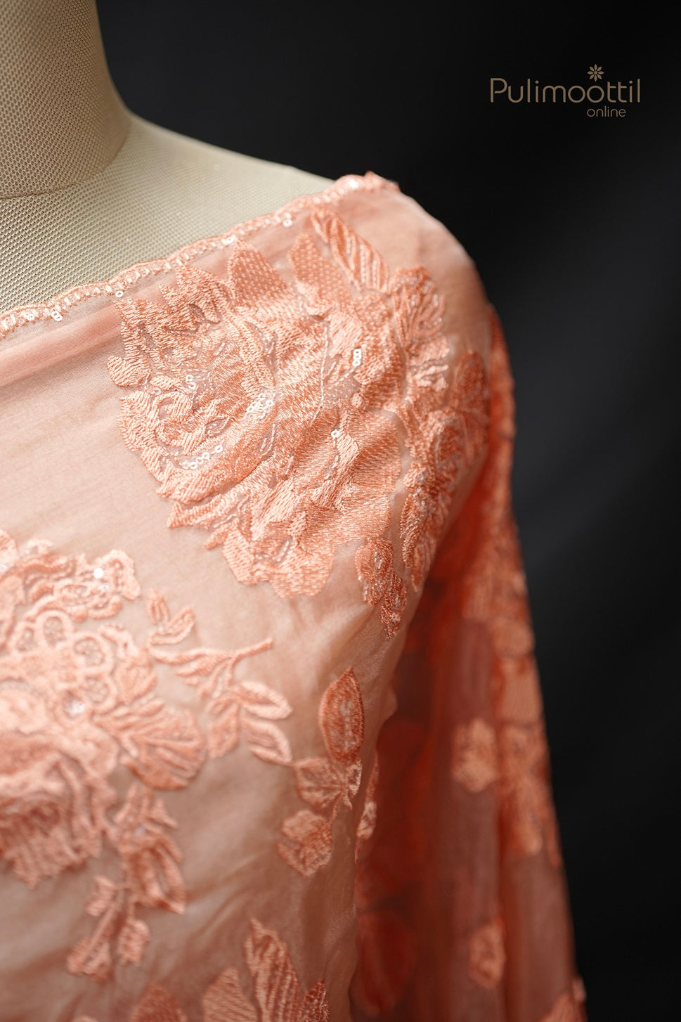 Light Orange Colour Organza Fancy Saree