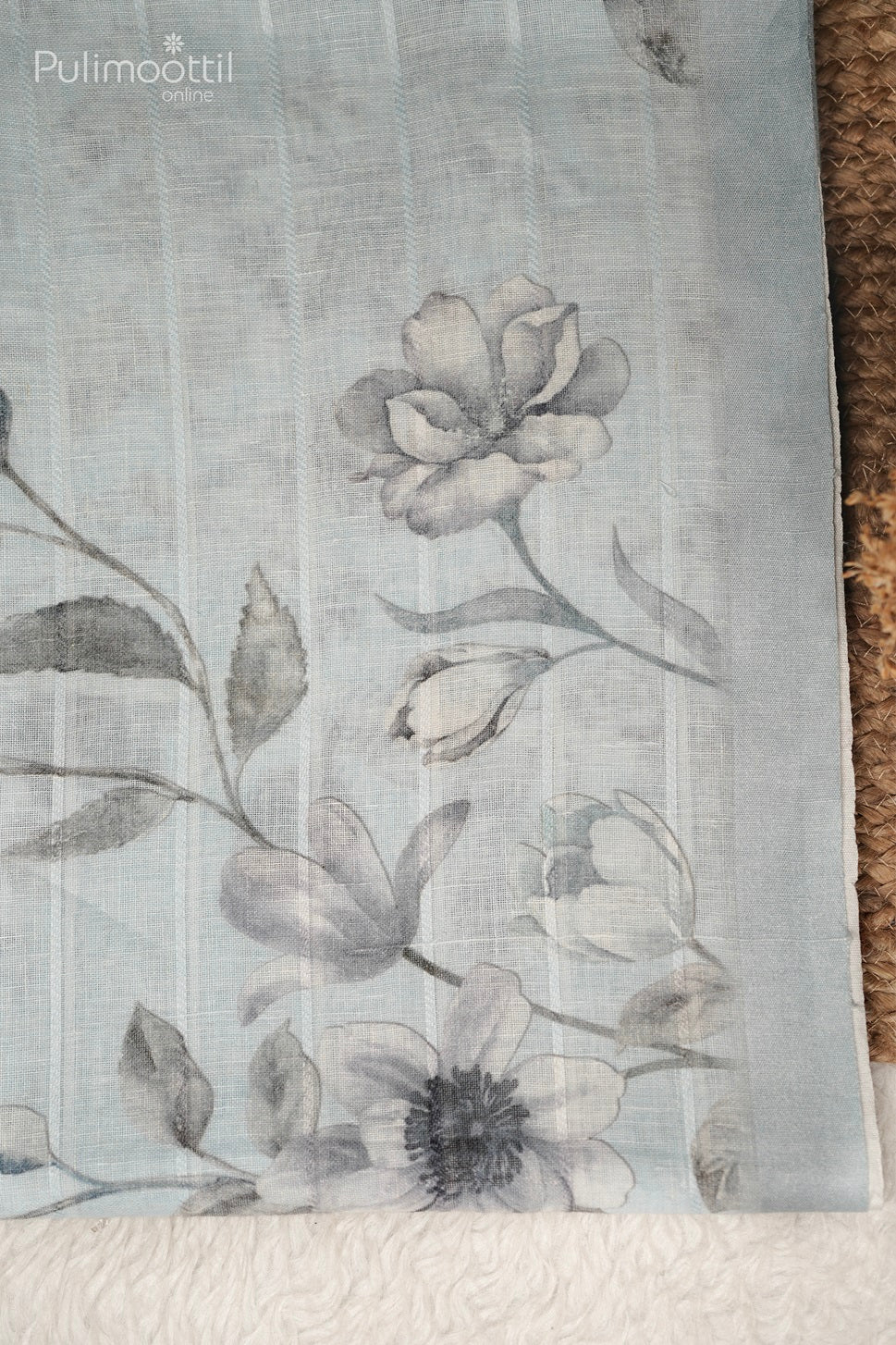 Powder Blue Colour Linen Saree