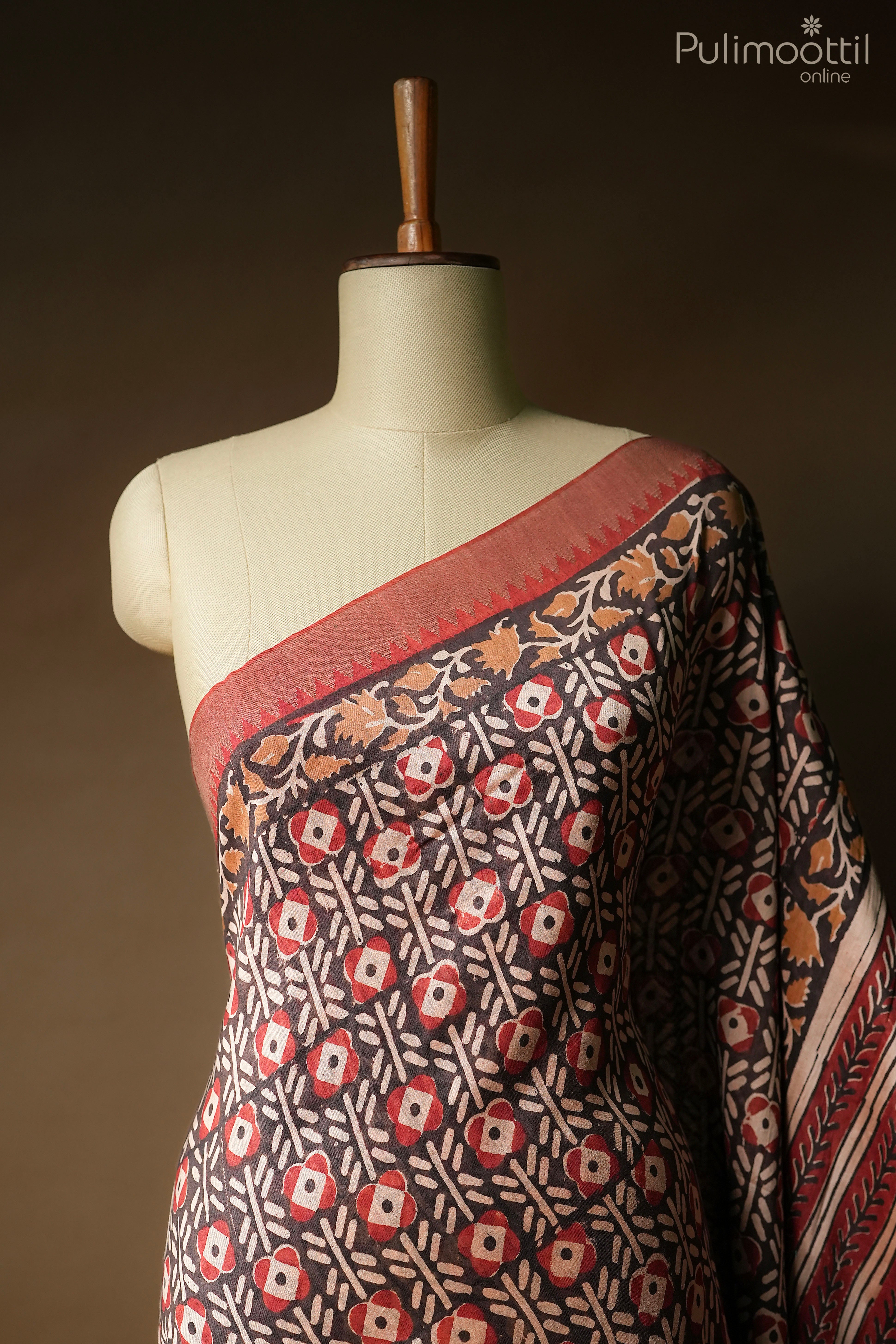 Dark coffee color Chanderi saree.