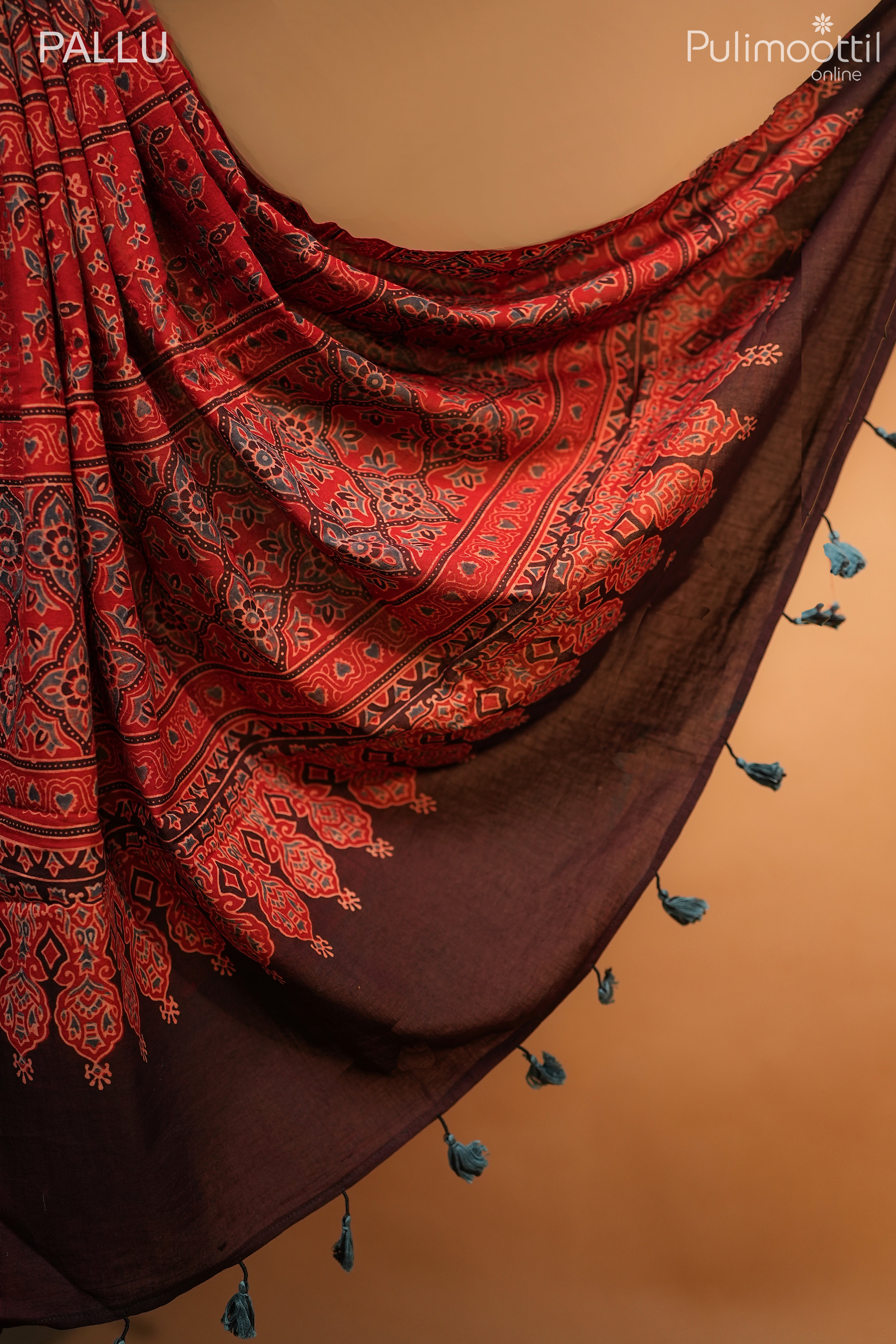 Brick red color Maheshwari cotton saree