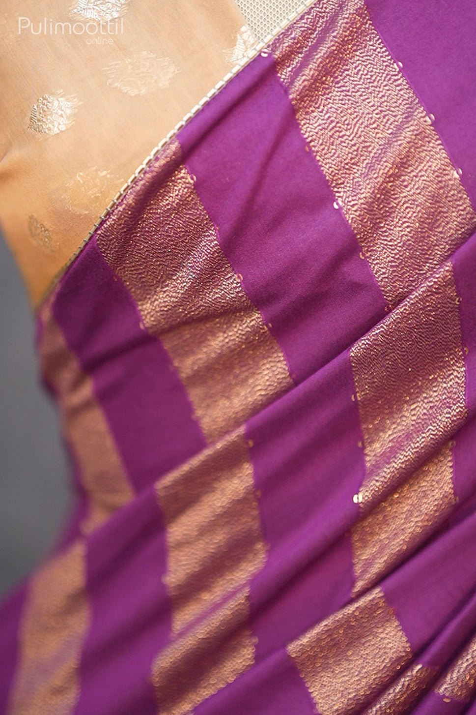 Violet Colour Semi Chanderi Fancy Saree