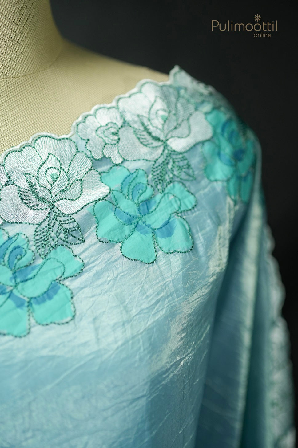 Powder Blue Colour Crushed Organza Fancy Saree