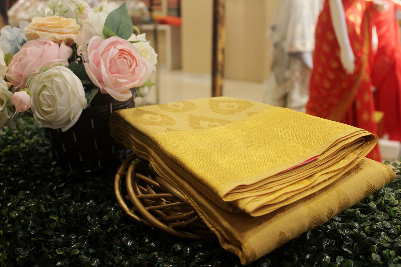 Golden Colour Wedding Silk Saree.