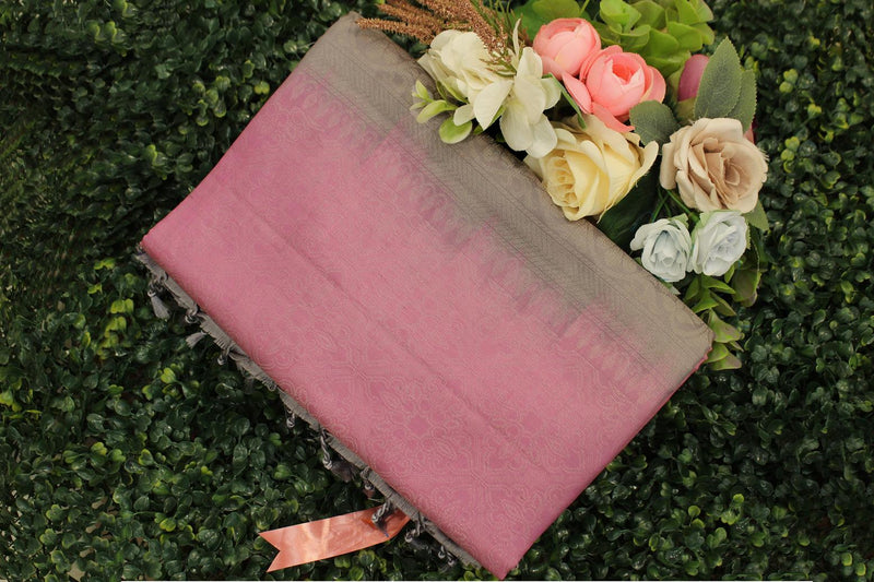 Pastel Pink Colour, Kanchipuram Designer Soft Silk Saree.