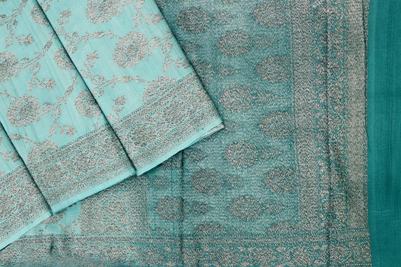 Buy Vikas Handlooms Pochampally ikat pattu silk tissue with design border  ash and blue color saree with blouse Online at Best Prices in India -  JioMart.