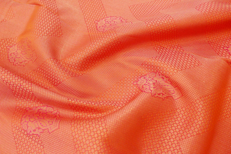 Carrot Peach with Pink Combo Colour, Wedding Silk Saree.