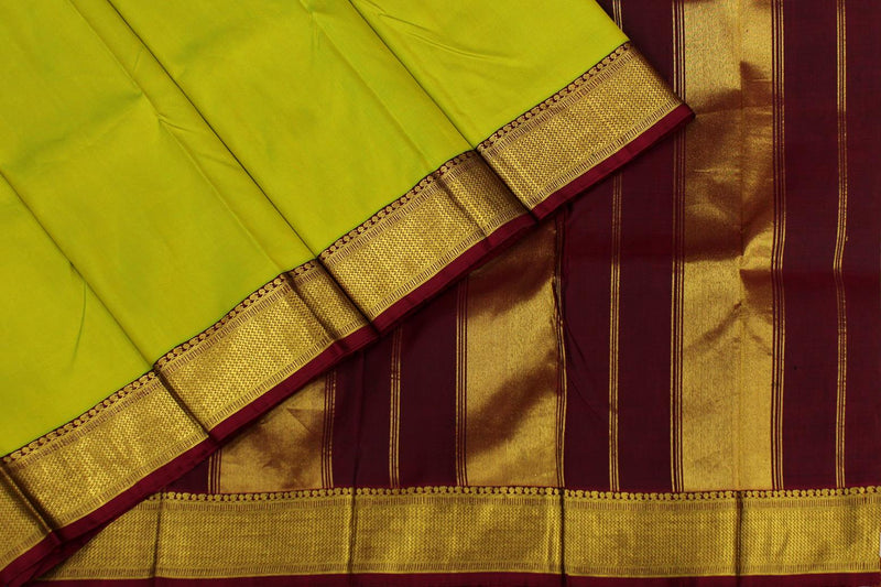 Fluorescent Lemon Yellow Color, Kanchipuram Traditional Silk Saree.