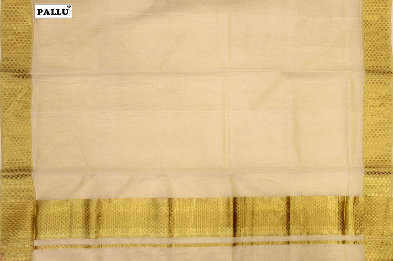 Golden Kasavu Hand-Loom Cotton Kerala Saree.