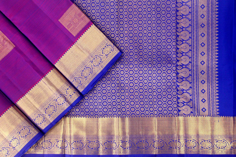 Purple with Royal Blue Combo Colour Kanchipuram Traditional Silk Saree.