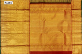 Rich Golden Zari Bottle Green with Reddish Maroon Colour Traditional Kanchipuram Bridal Silk Saree.
