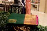 Bottle Green with Purple Colour Kanchipuram Traditional Soft Silk Saree.