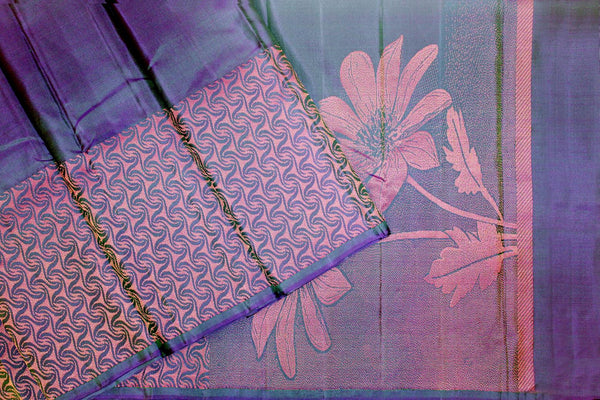 Double Shade (Peacock Blue) Colour Kanchipuram Designer Soft Silk Saree.