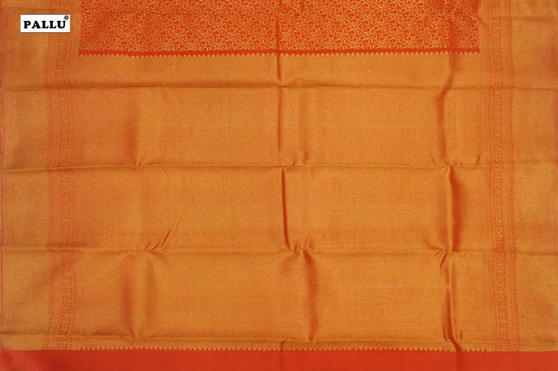 Light Orange Peach Combo Colour Brocade Silk Saree.
