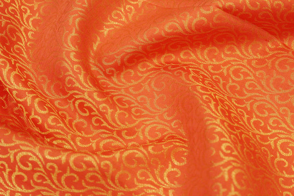 Light Orange Peach Combo Colour Brocade Silk Saree.