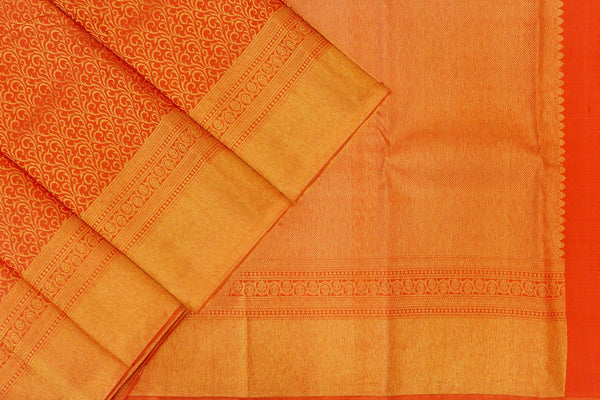 Light Orange Peach Combo Colour Brocade Silk Saree.