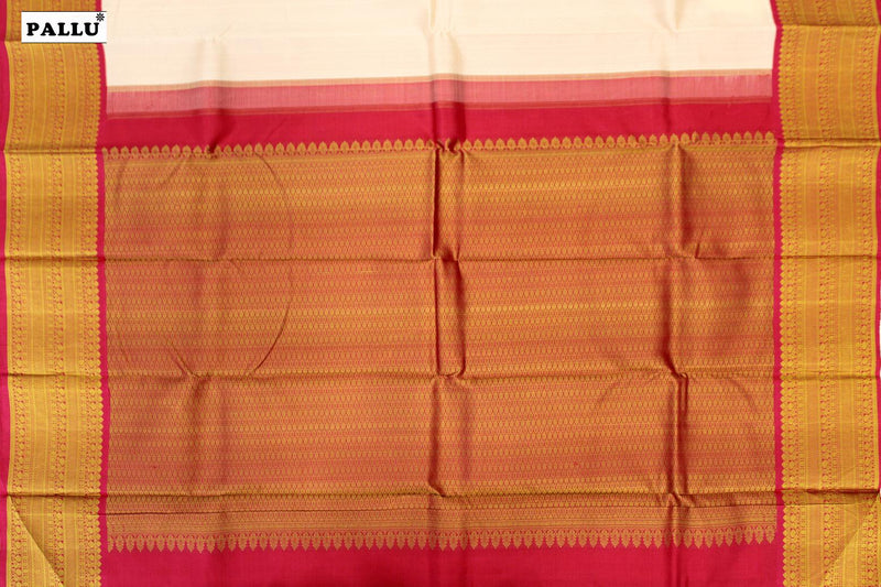 Cream Colour Kanchipuram Traditional Silk Saree.