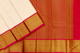 Cream Colour Kanchipuram Traditional Silk Saree.
