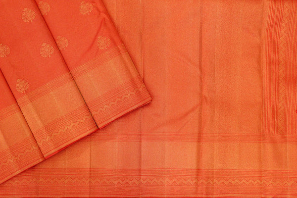Orange Red Colour Designer Bridal Silk Saree.