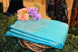 Sky Blue Colour Kanchipuram Designer Soft Silk Saree.