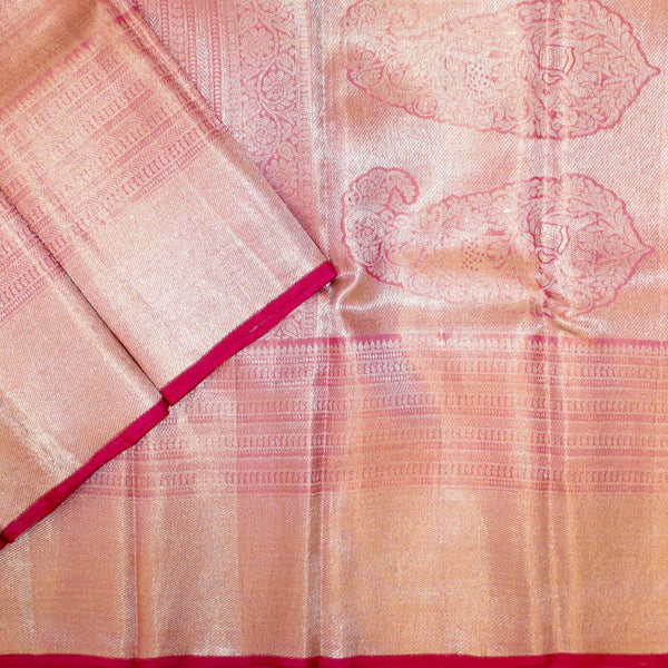 Pure kanjivaram silk saree sandal and dual shade of pink with plain bo –  Cherrypick