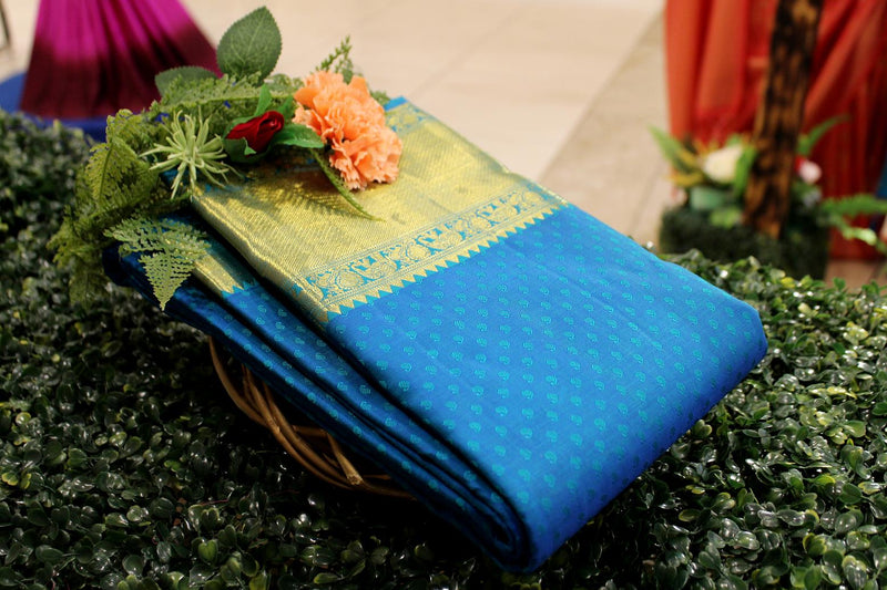 Violet with Blue mix Colour, Kanchipuram Traditional Designer Silk Saree.