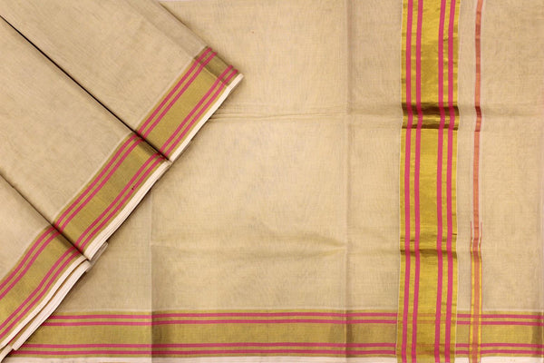 Traditional Hand-Loom Cotton Kerala Saree.