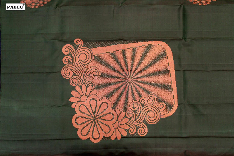 Bottle Green Colour, Kanchipuram Designer Soft Silk Saree.