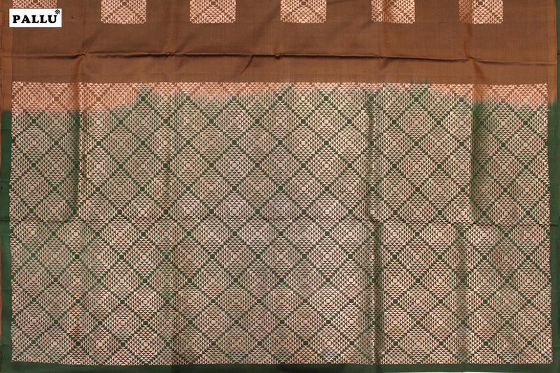 Brown & Bottle Green Combo Colour, Kanchipuram Designer Soft Silk Saree.