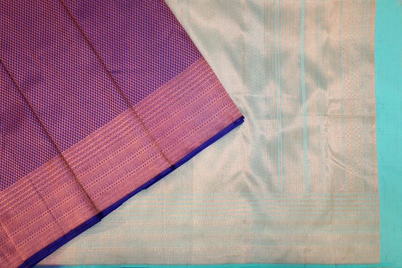 Navy Blue & Purple Mix Colour, Wedding Bridal Silk Saree.