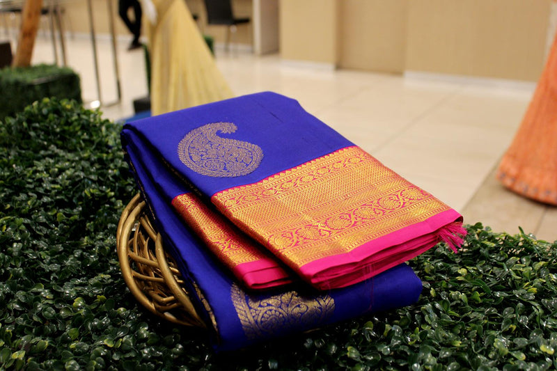 Royal Blue Colour, Traditional Kanchipuram Designer Silk Saree.