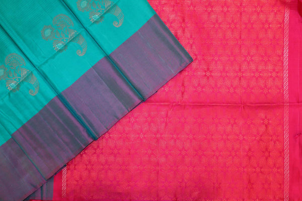 Sea Blue Colour, Kanchipuram Designer Soft Silk Saree.