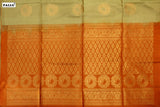 Light Olive Green With Orange Colour, Kanchipuram Designer Soft Silk Saree.