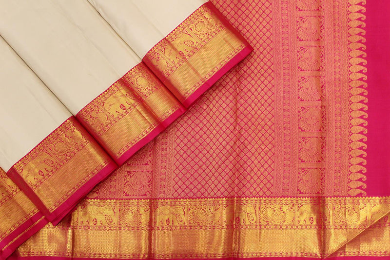 Cream Colour, Kanchipuram Traditional Designer Silk Saree.