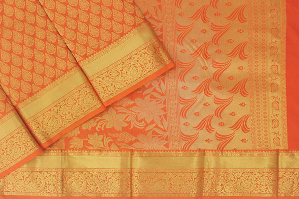 Orange Colour Kanchipuram Wedding Silk Saree.